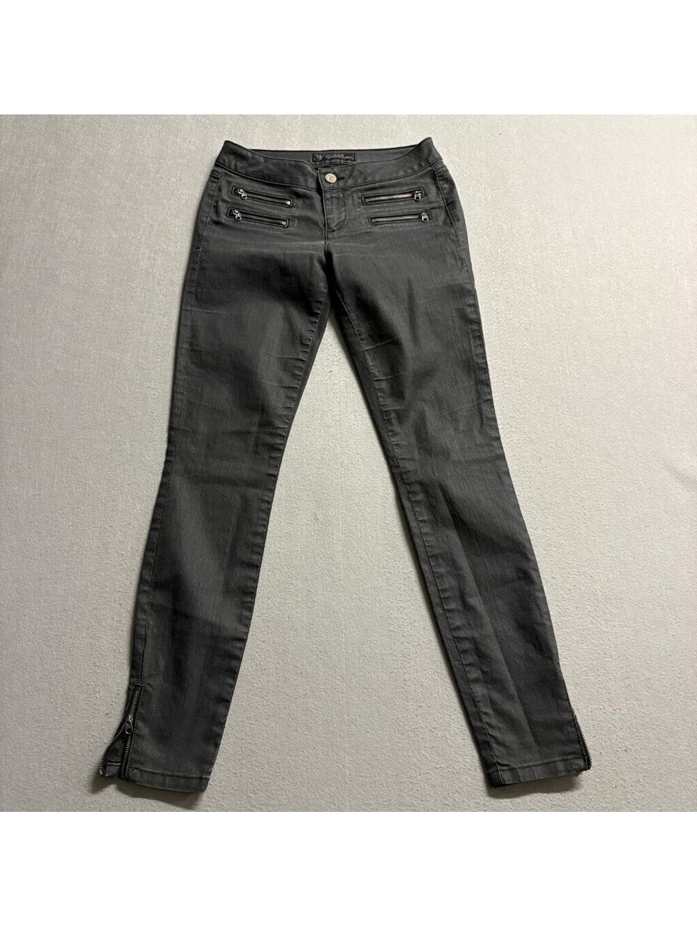 Guess 1981 Womens Coated Moto Skinny Jeans Size 25 Gray Zipper Pockets Ankle Zip
